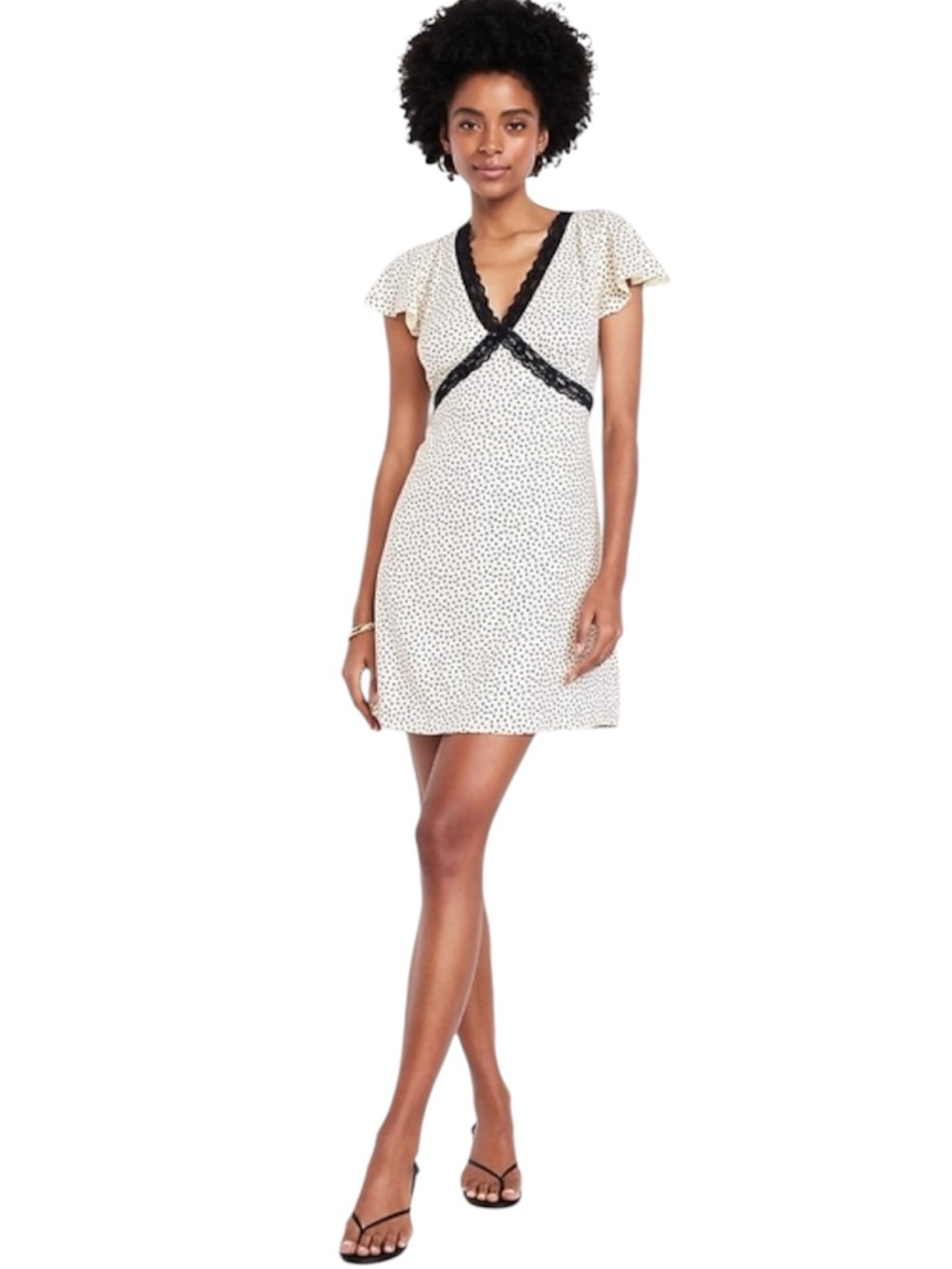 Old Navy Polka Dot Lace-Trim V-Neck Dress Cream size S